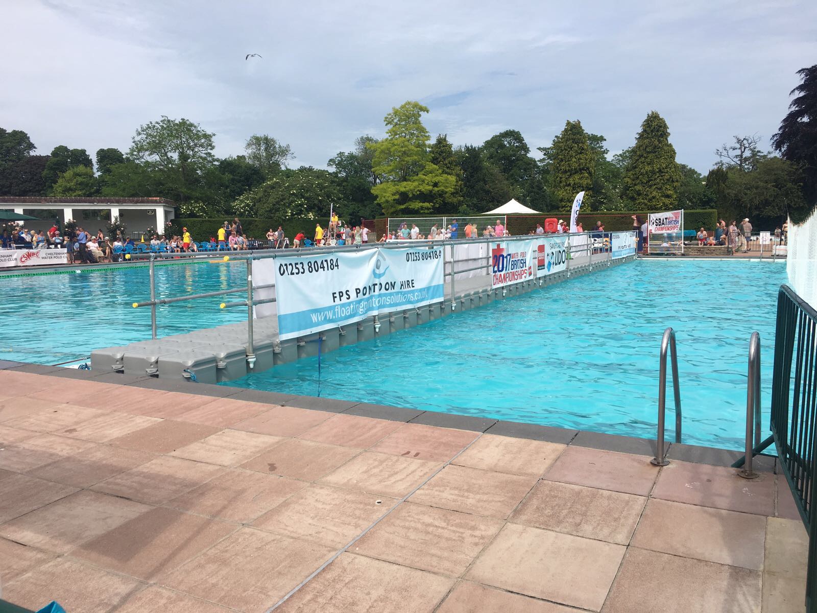 Floating pontoon platform installed for a British water polo championship event