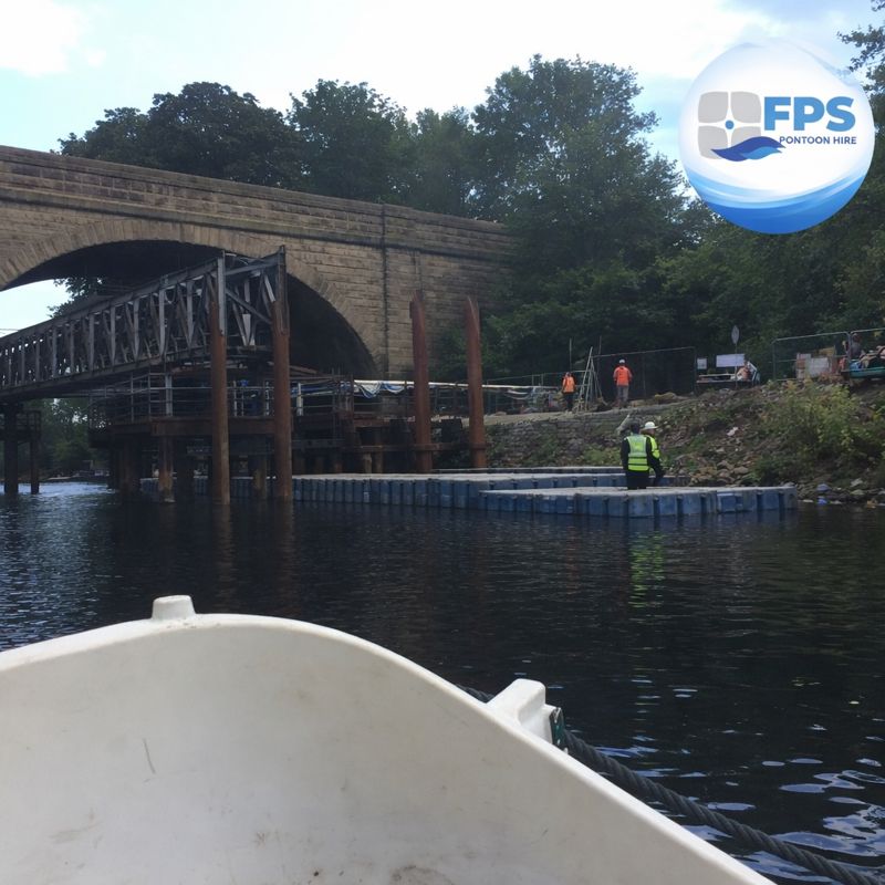 Floating pontoon access supporting temporary works removal at Linton Bridge