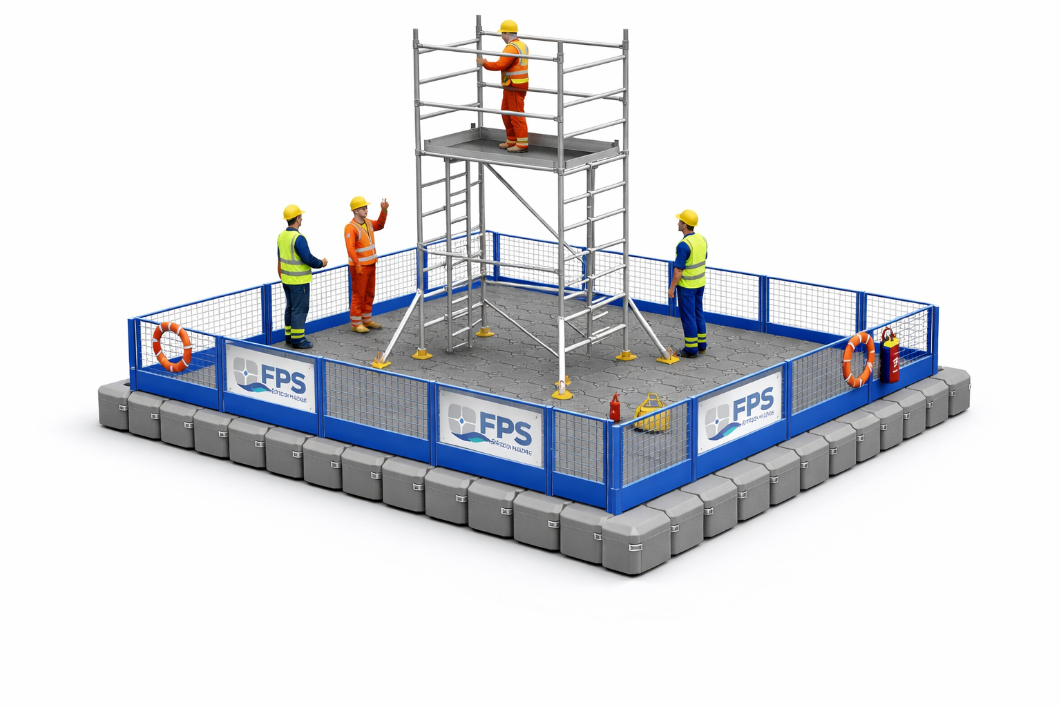 Modular floating pontoon platform demonstrating flexible temporary access over water
