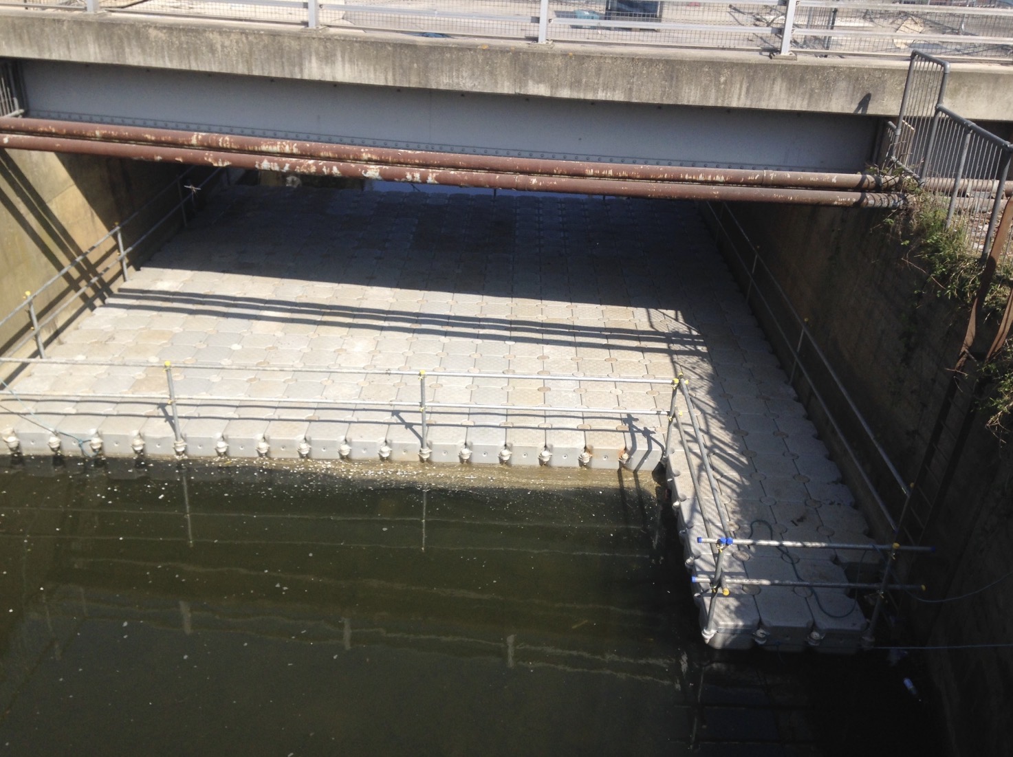 Floating pontoon access supporting bridge removal and replacement works over a canal