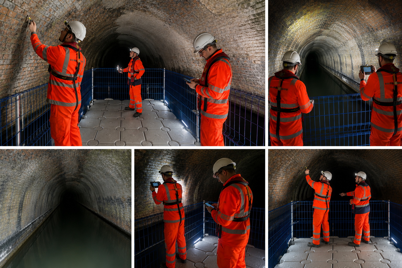 Floating pontoon inspection platform inside Preston Brook Tunnel